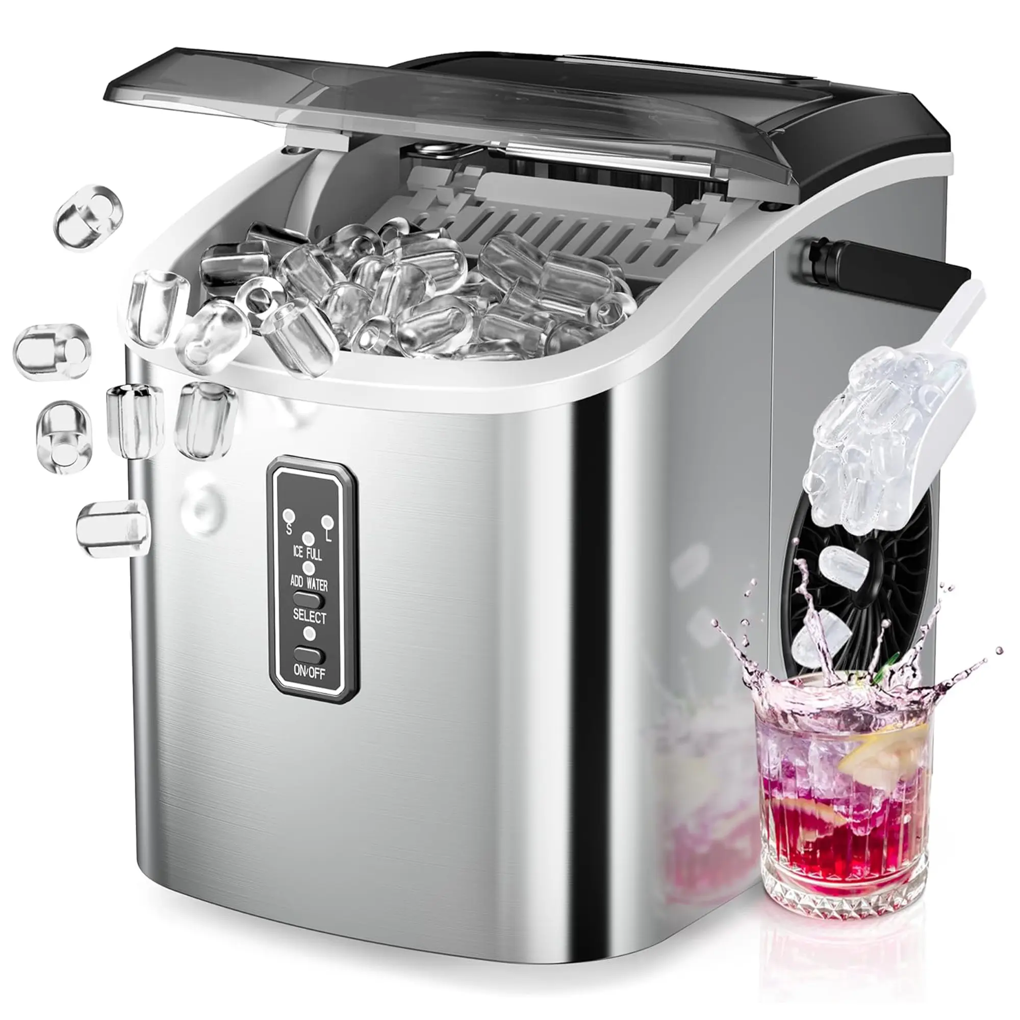 Portable Countertop Ice Maker with Handle – 26 lb/day - Silver-08