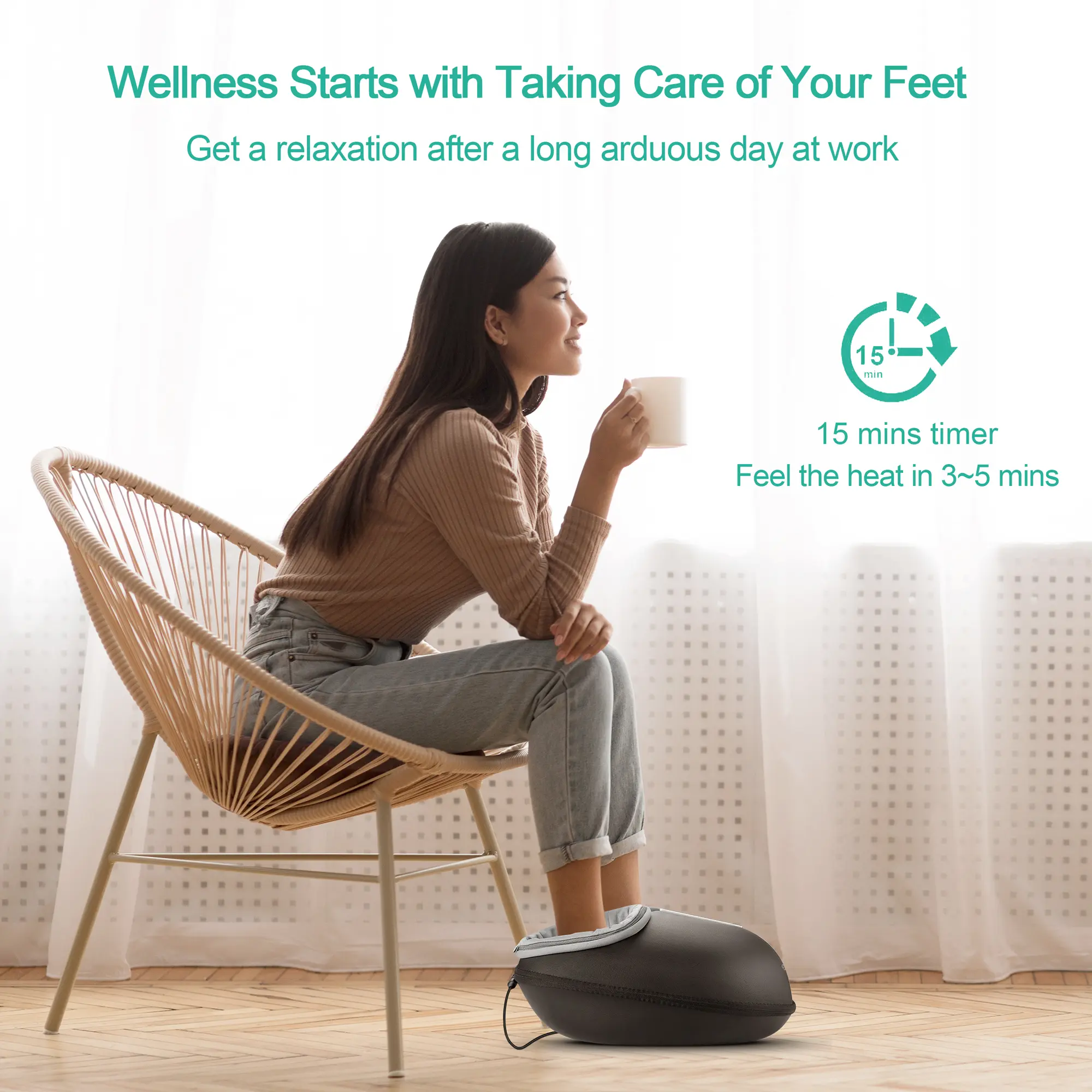 Heated foot massager with 15-minute timer
