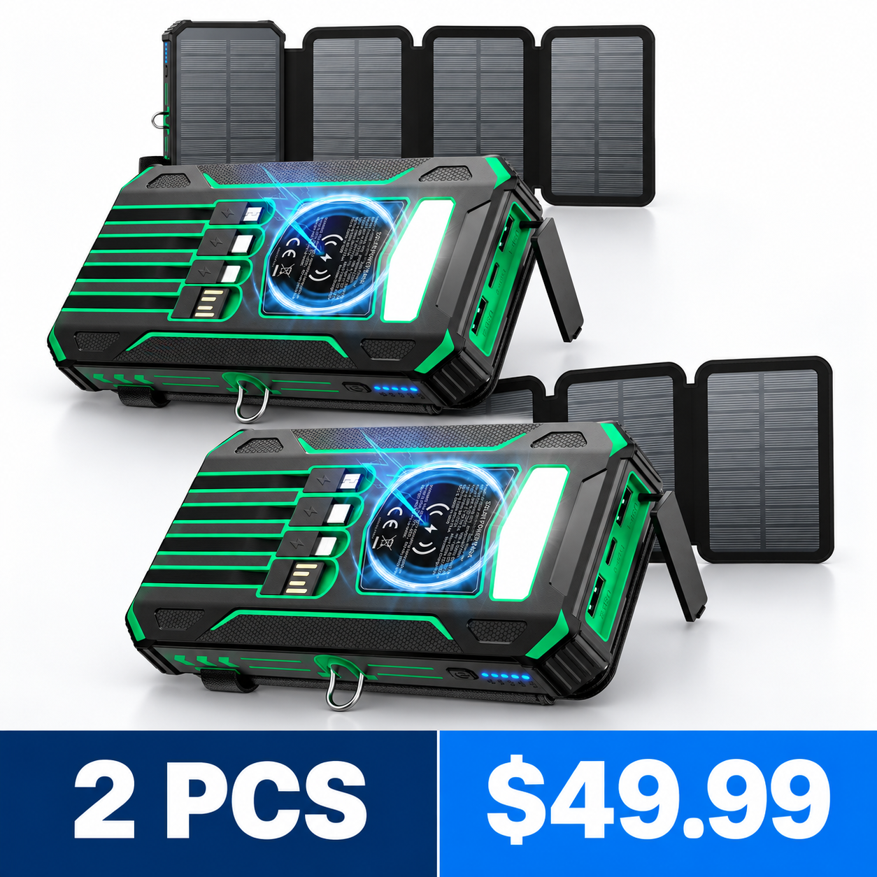 Green-48000mAh 48000mAh folding solar power bank 2 PCS bundle $49.99