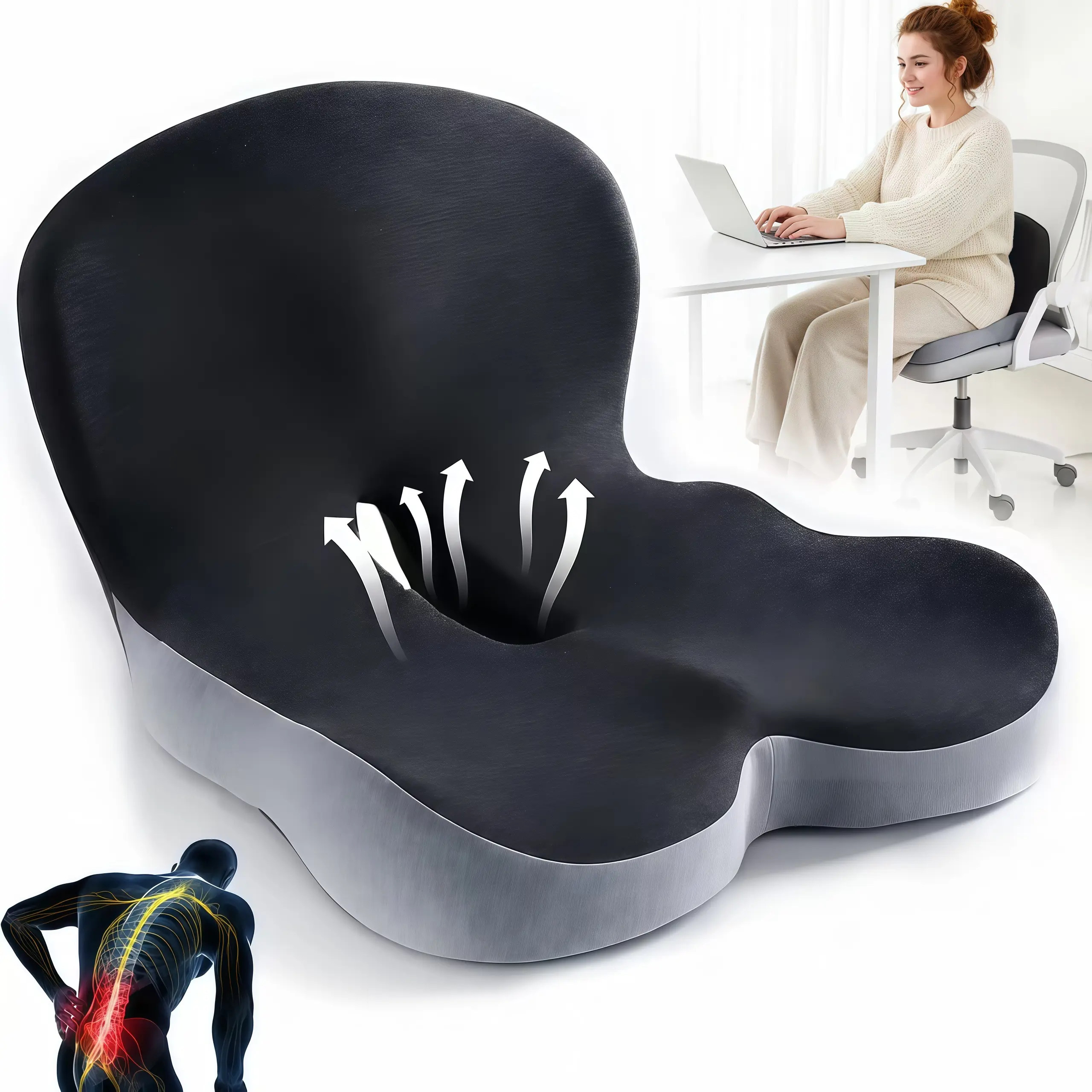 Ergonomic memory foam seat cushion with contoured support