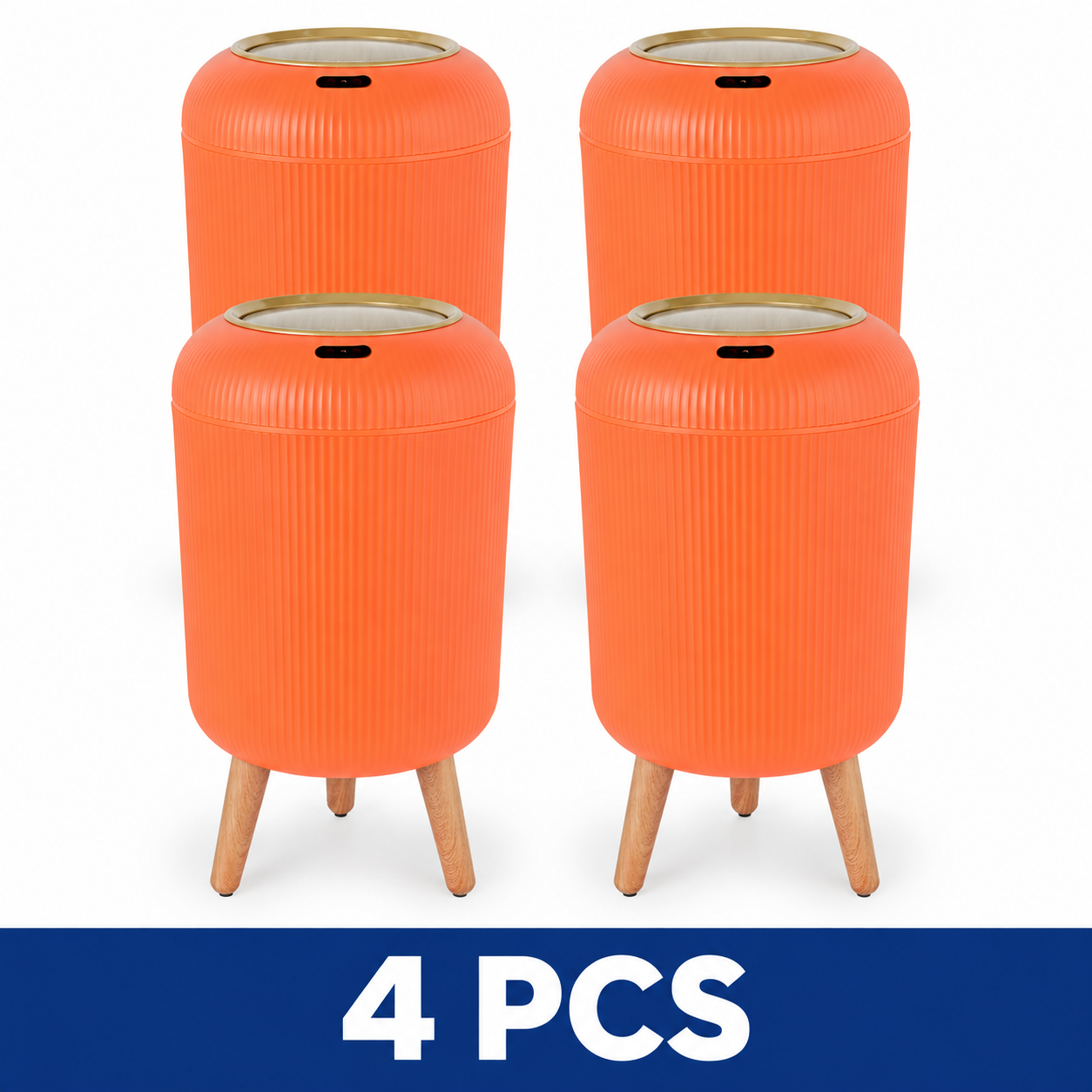 2.6-Gallon Touchless Motion Sensor Trash Can - Orange – 4-Piece Set