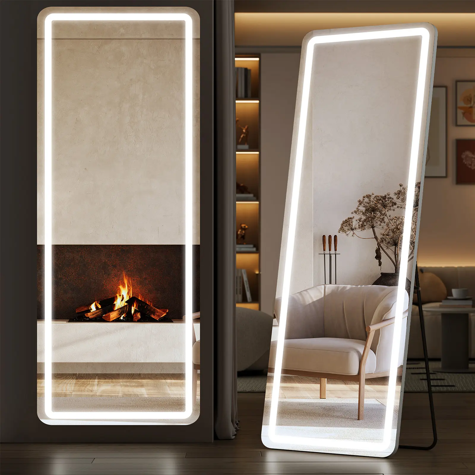 Dimmable 3-Color LED Full-Length Floor Mirror - 26 in x 71 in – Rectangle