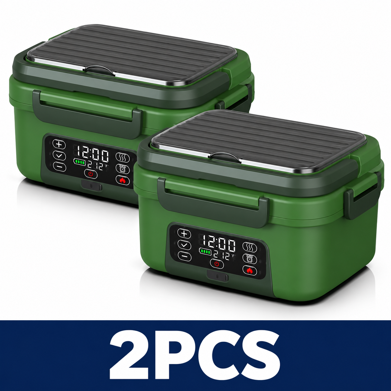 Cordless 1.5L Electric Heated Lunch Box with Smart Timer - Dark Green - 2PCS
