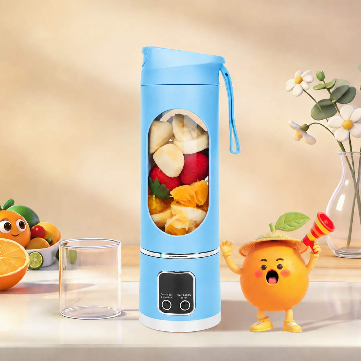 Portable USB Rechargeable Blender with Digital Display - Sky Blue