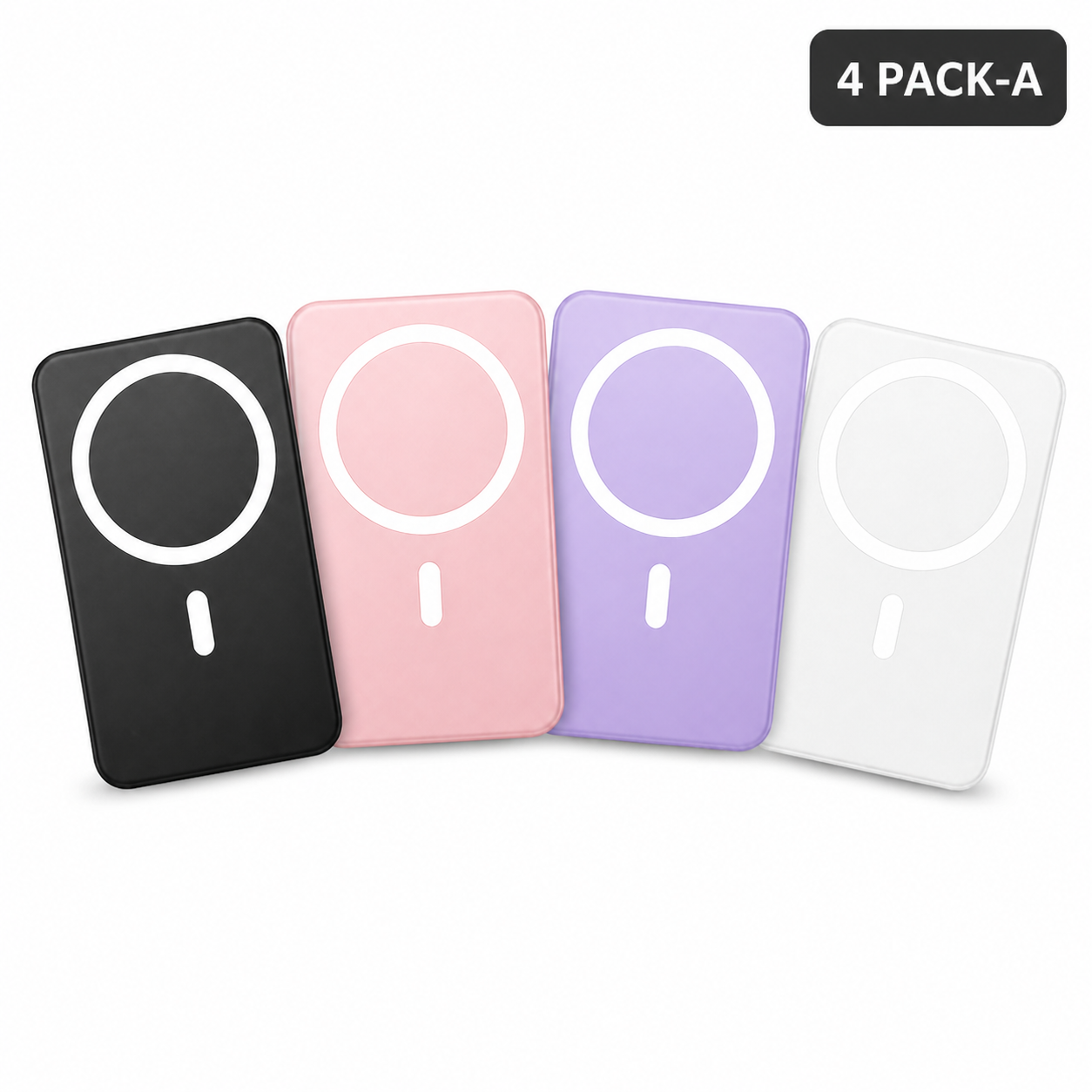 5000mAh Magnetic Wireless Power Bank with USB-C - 4 PACK-A - Black, Pink, Purple, White