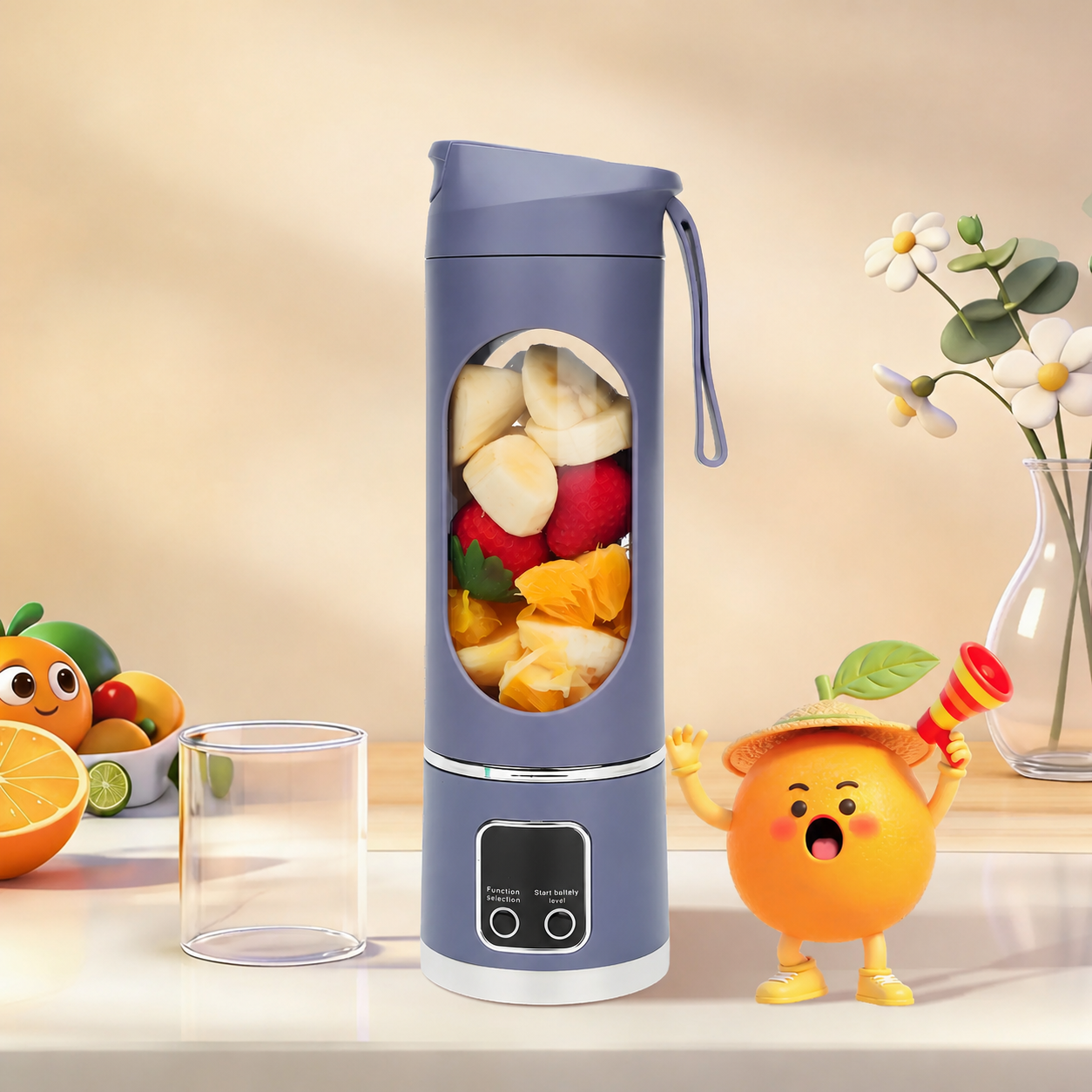 Portable USB Rechargeable Blender with Digital Display - Purple