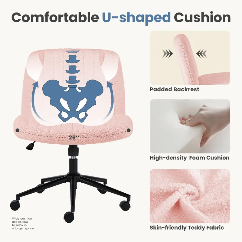 Wide Armless Cross-Legged Office Chair with Wheels 5
