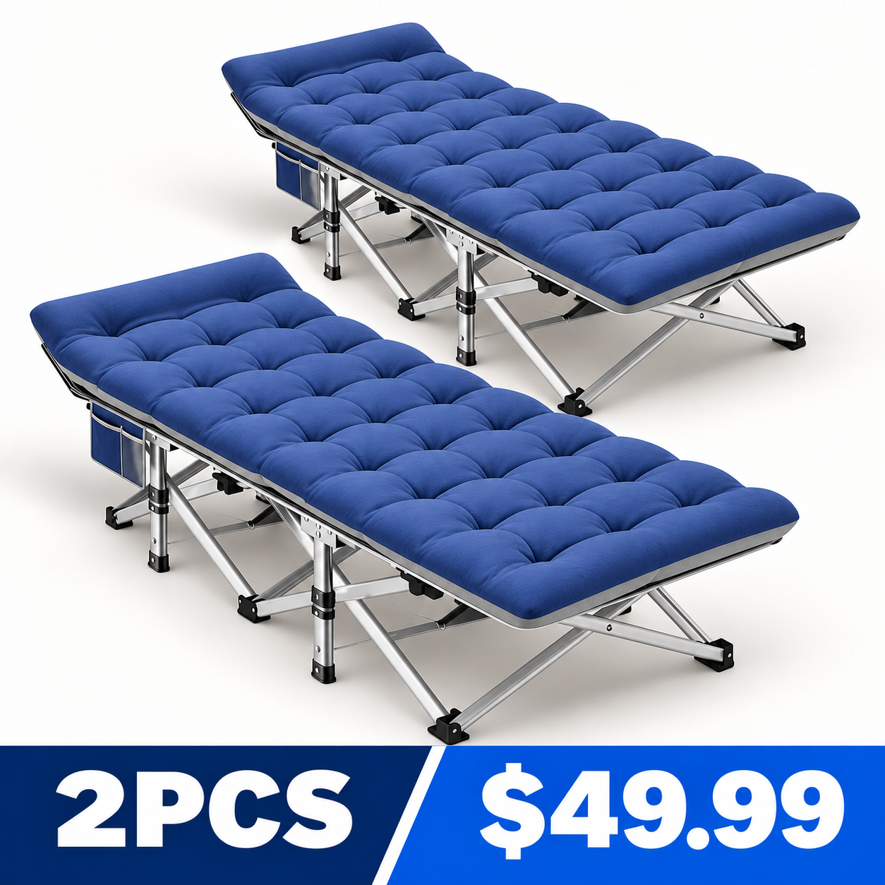 Standard Blue portable folding camping cot 2PCS price 49.99 USD