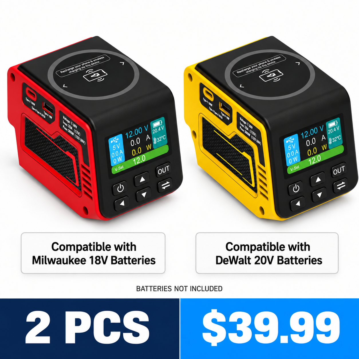 Mixed two-piece adjustable DC voltage regulator bundle - one red and one yellow unit - $39.99