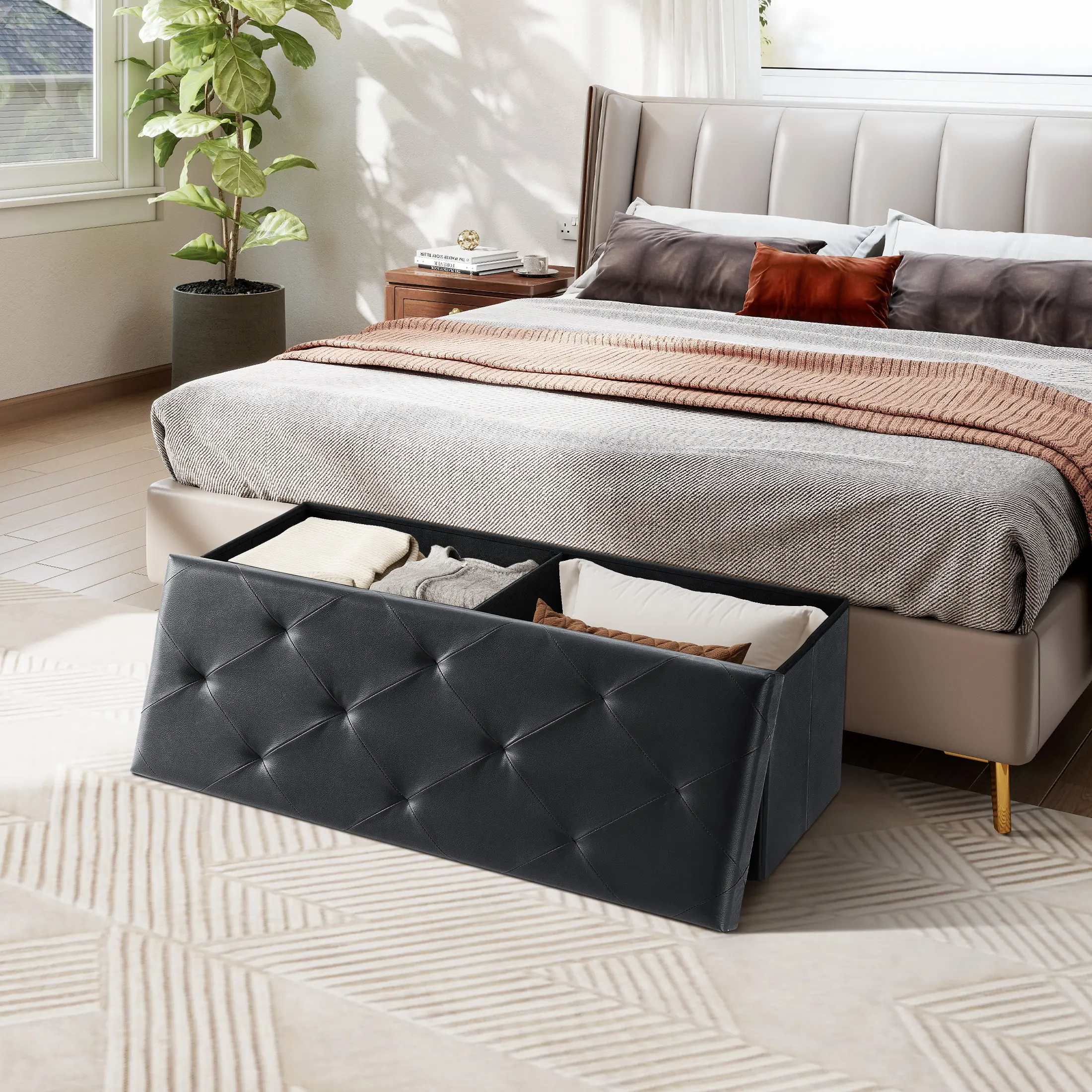 43-Inch Folding Storage Ottoman Bench with Padded Seat product image 2