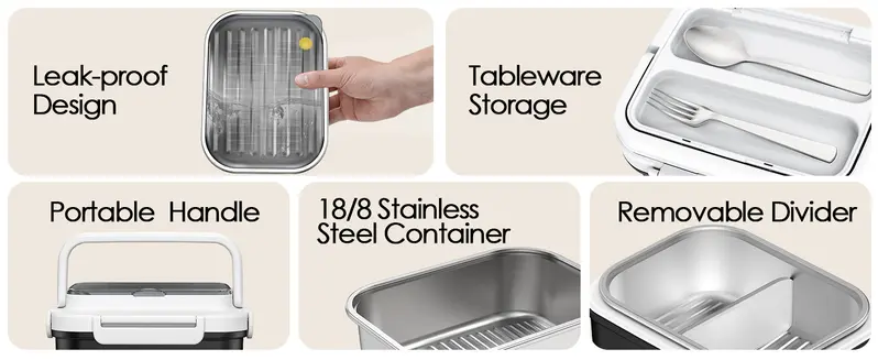 Cordless 1.5L Electric Heated Lunch Box with Smart Timer feature 5