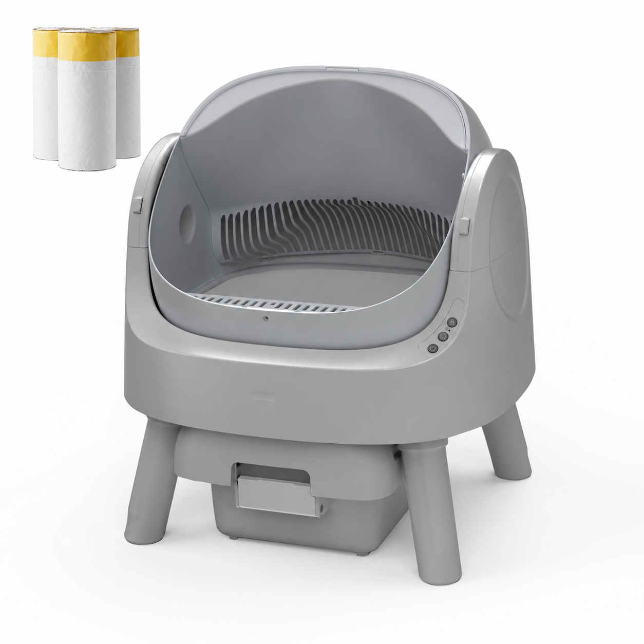 Open-Top Automatic Self-Cleaning Cat Litter Box - Grey + 60 Extra Bags - original color, branding removed