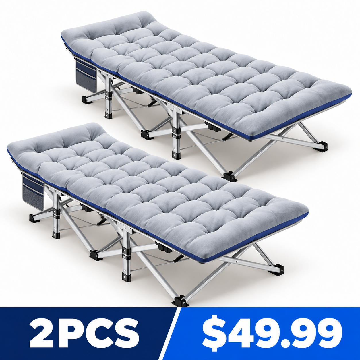 Standard Gray portable folding camping cot 2PCS price 49.99 USD