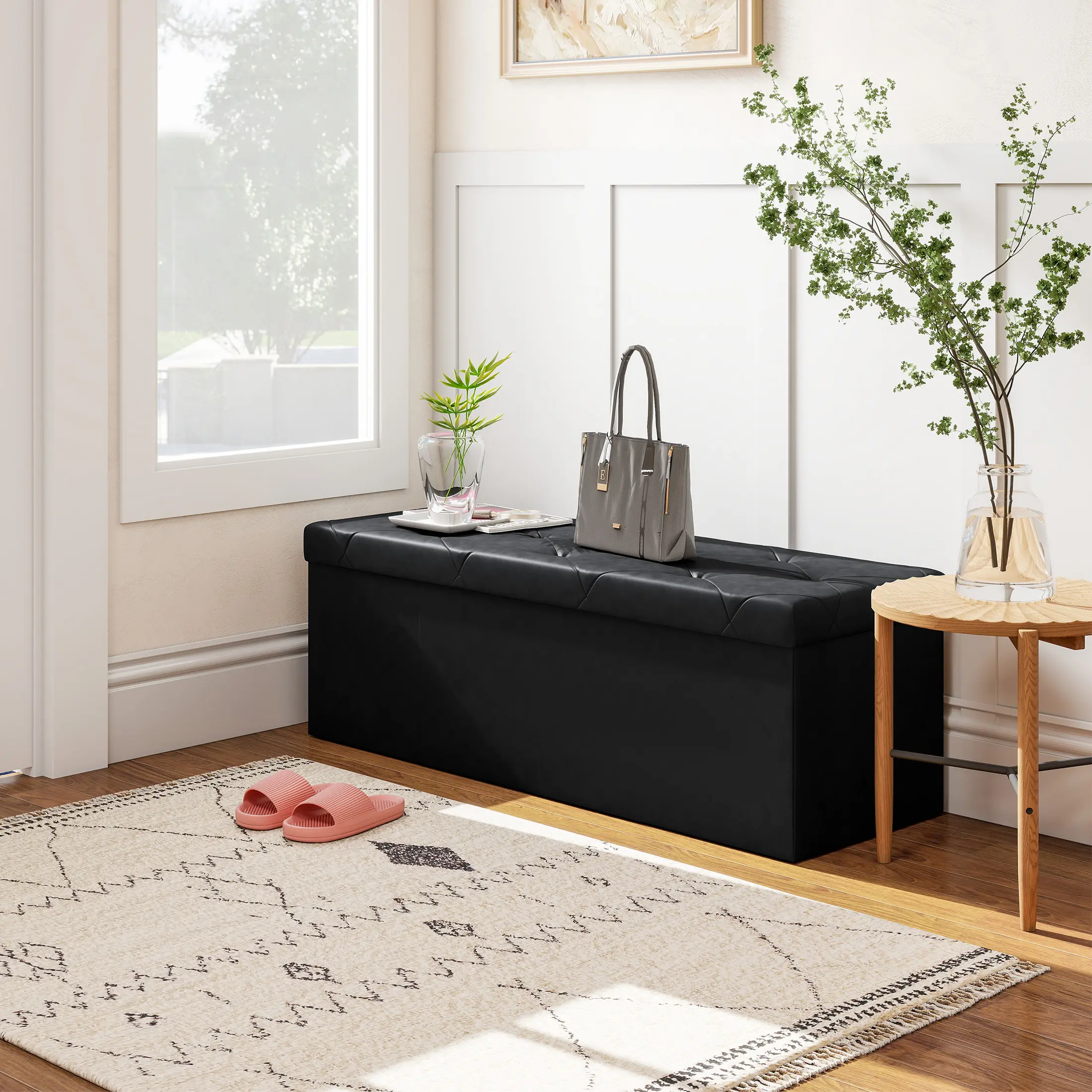 43-Inch Folding Storage Ottoman Bench with Padded Seat product image 3