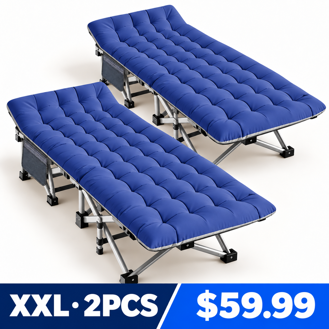 Oversized XXL Blue portable folding camping cot 2PCS price 59.99 USD