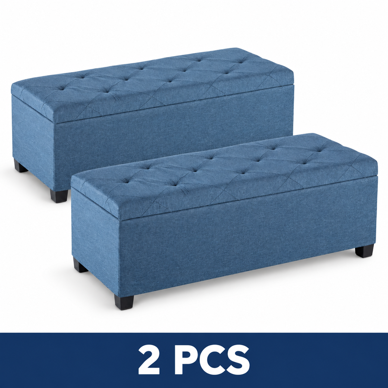 43-Inch Folding Storage Ottoman Bench with Padded Seat - 43IN Blue Steel Frame – 2-Piece Set
