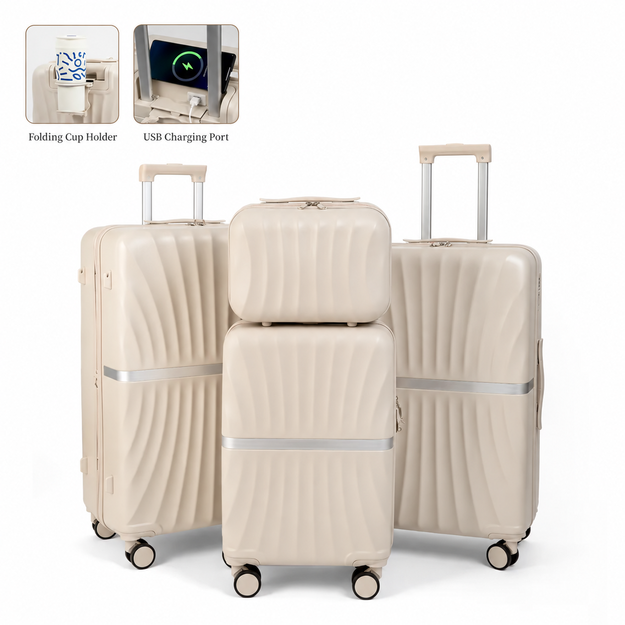 White Style A four-piece hard-shell luggage set