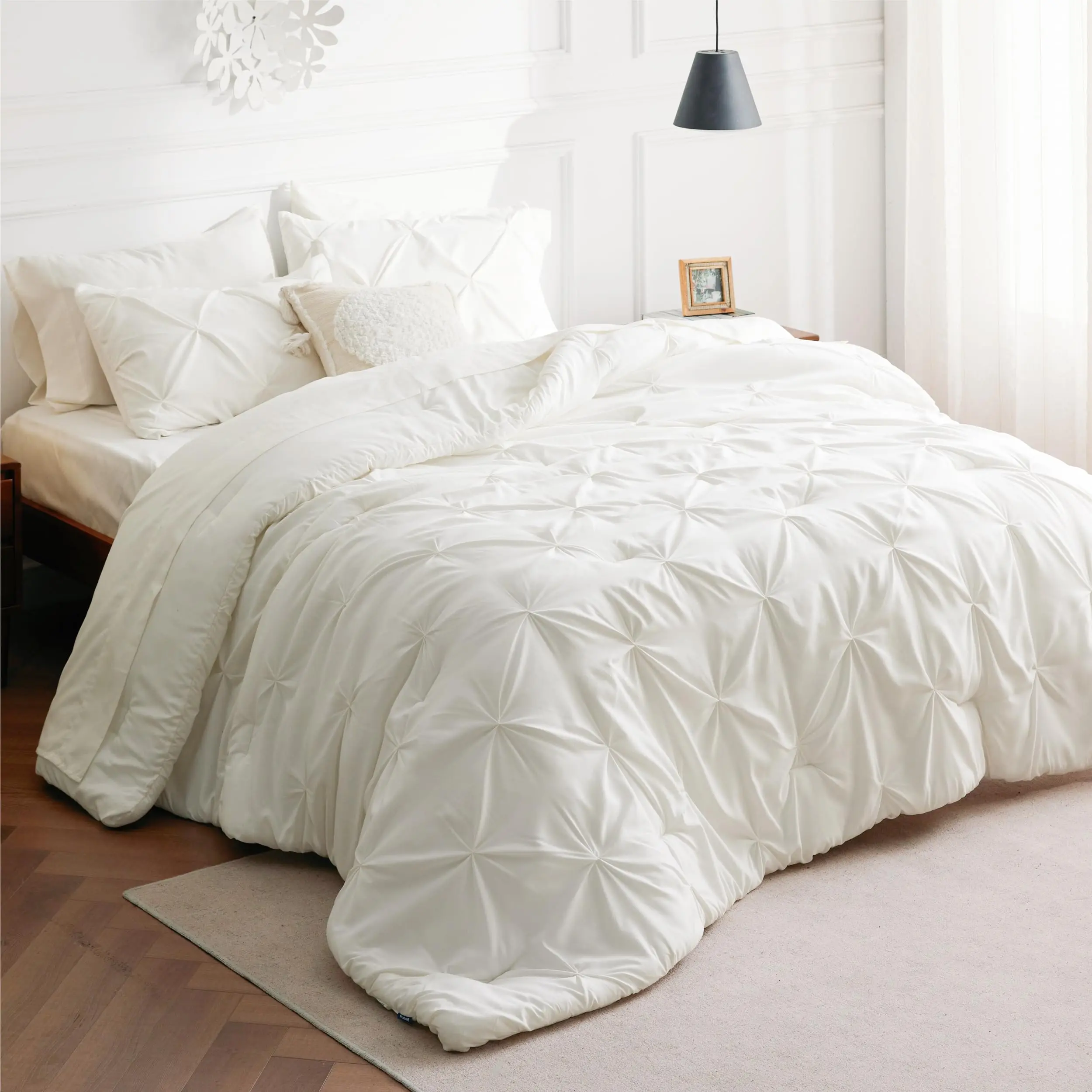 Pinch Pleat Microfiber Comforter & Bedding Set - Ivory