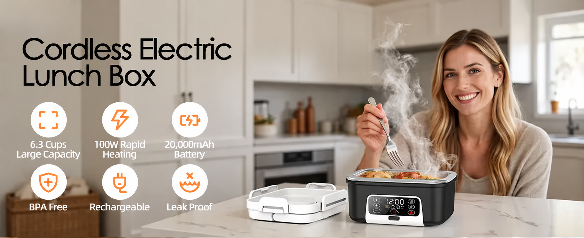 Cordless 1.5L Electric Heated Lunch Box with Smart Timer feature 1