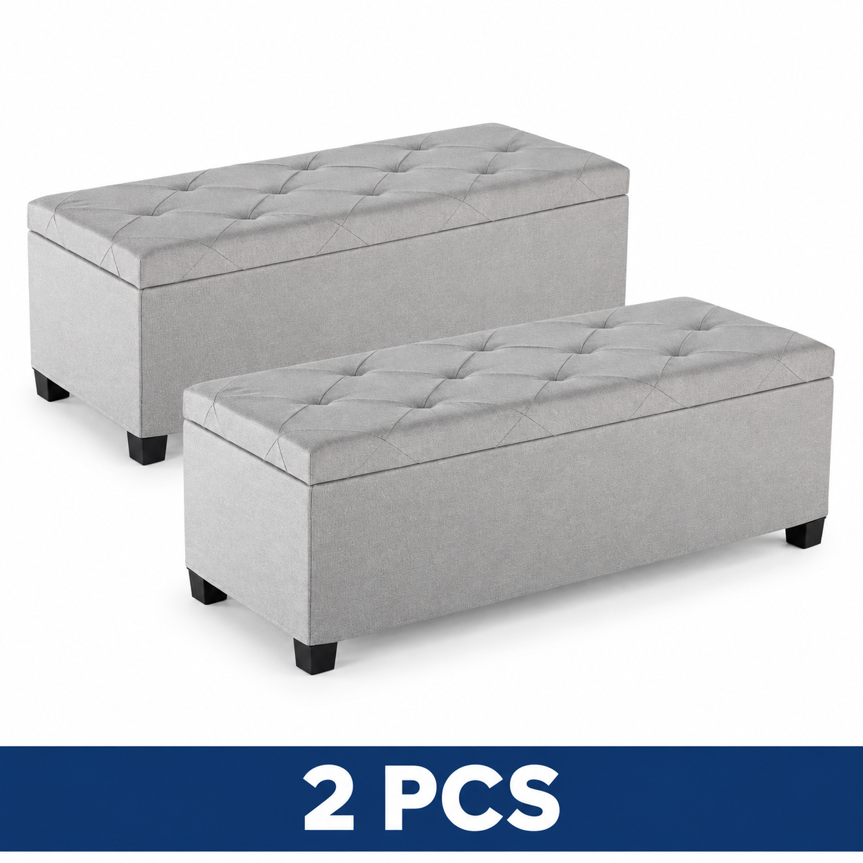 43-Inch Folding Storage Ottoman Bench with Padded Seat - 43IN Light Gray Steel Frame – 2-Piece Set