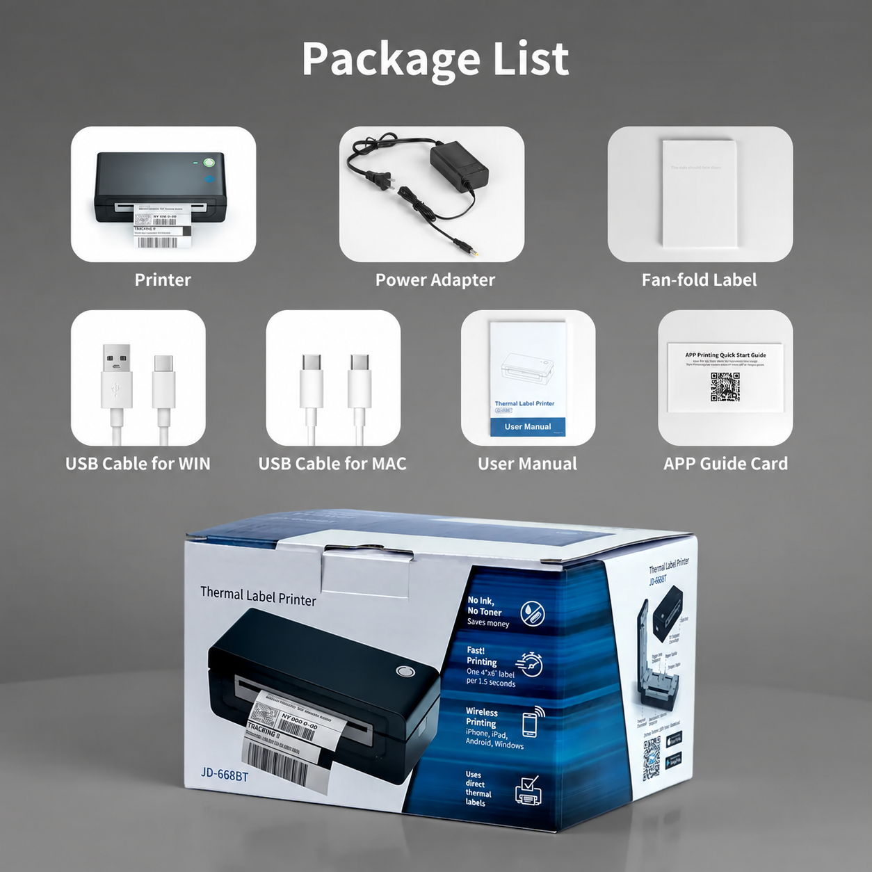 Thermal label printer package contents