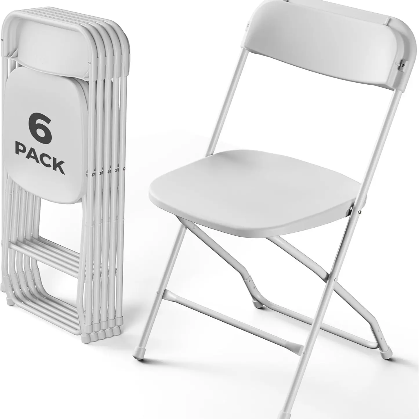 Heavy-Duty White Plastic Folding Chairs - 6 Pack