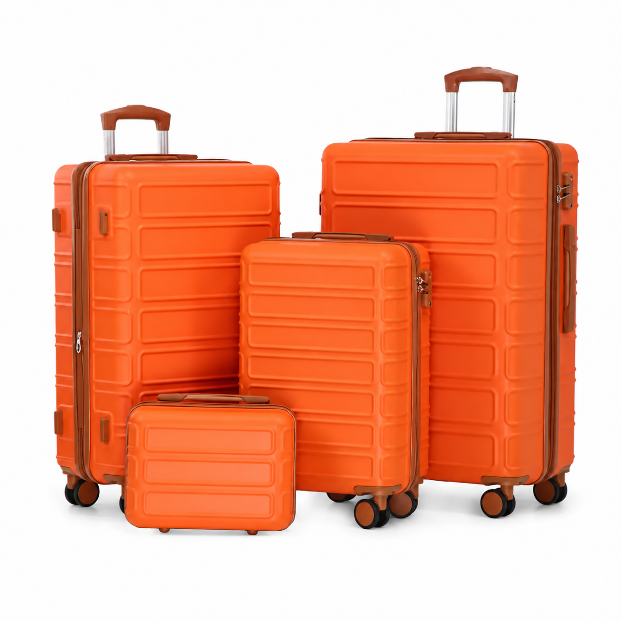 Orange four-piece hard-shell luggage set