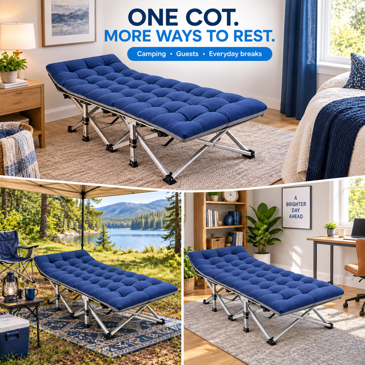 Portable Folding Camping Cot with Reversible Mattress and Carry Bag indoor and outdoor use ideas