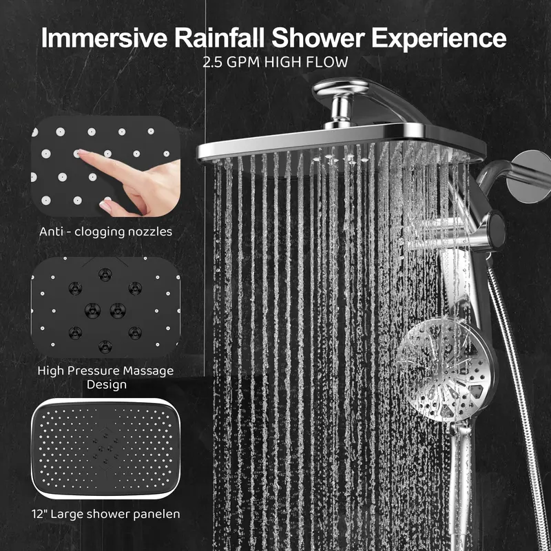 12-Inch Magnetic Dual Rain Shower Head Combo with Handheld Sprayer detail 6