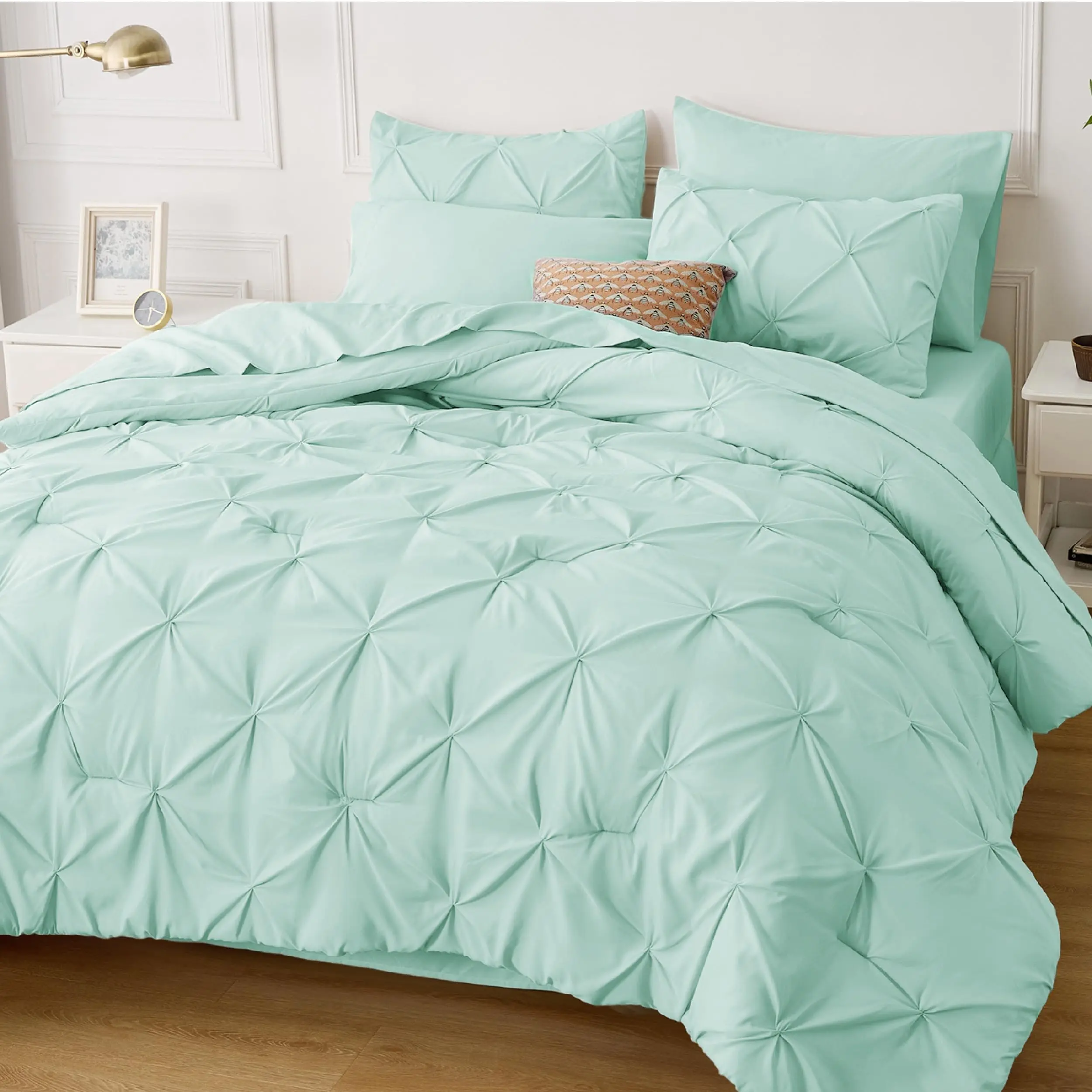Pinch Pleat Microfiber Comforter & Bedding Set - Fair Aqua