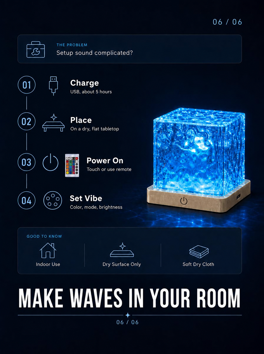 Ocean-wave projector light feature guide 6