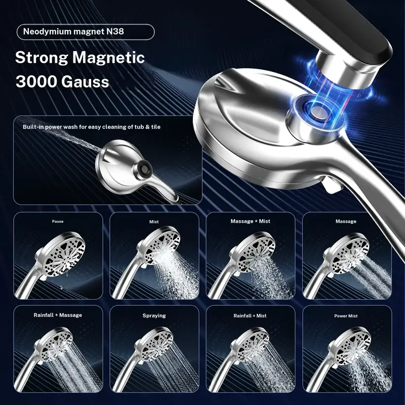 12-Inch Magnetic Dual Rain Shower Head Combo with Handheld Sprayer product image 5