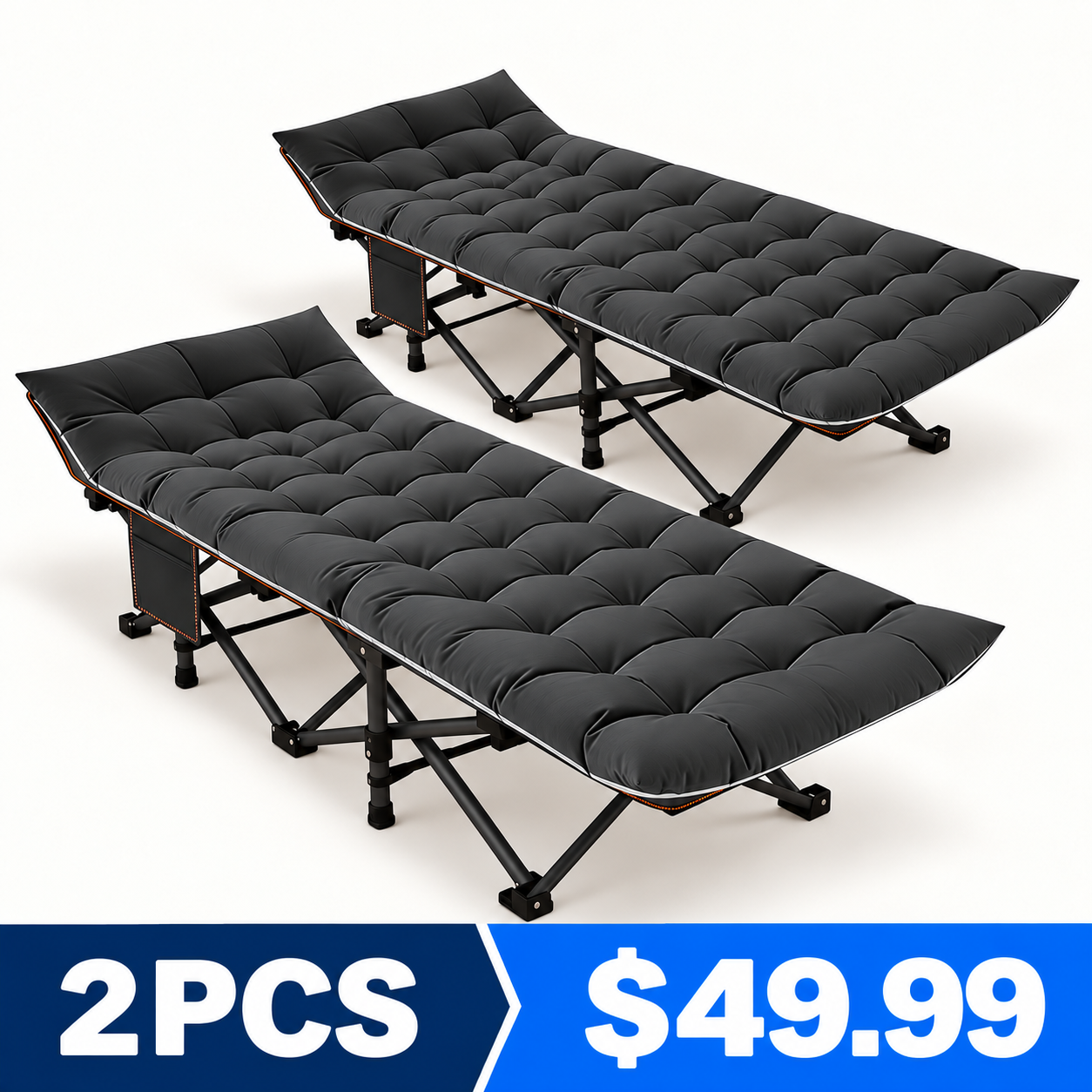 Standard Black portable folding camping cot 2PCS price 49.99 USD