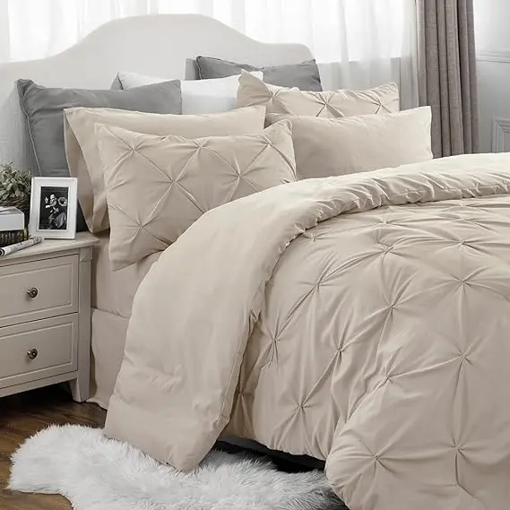 Pinch Pleat Microfiber Comforter & Bedding Set - Peyote