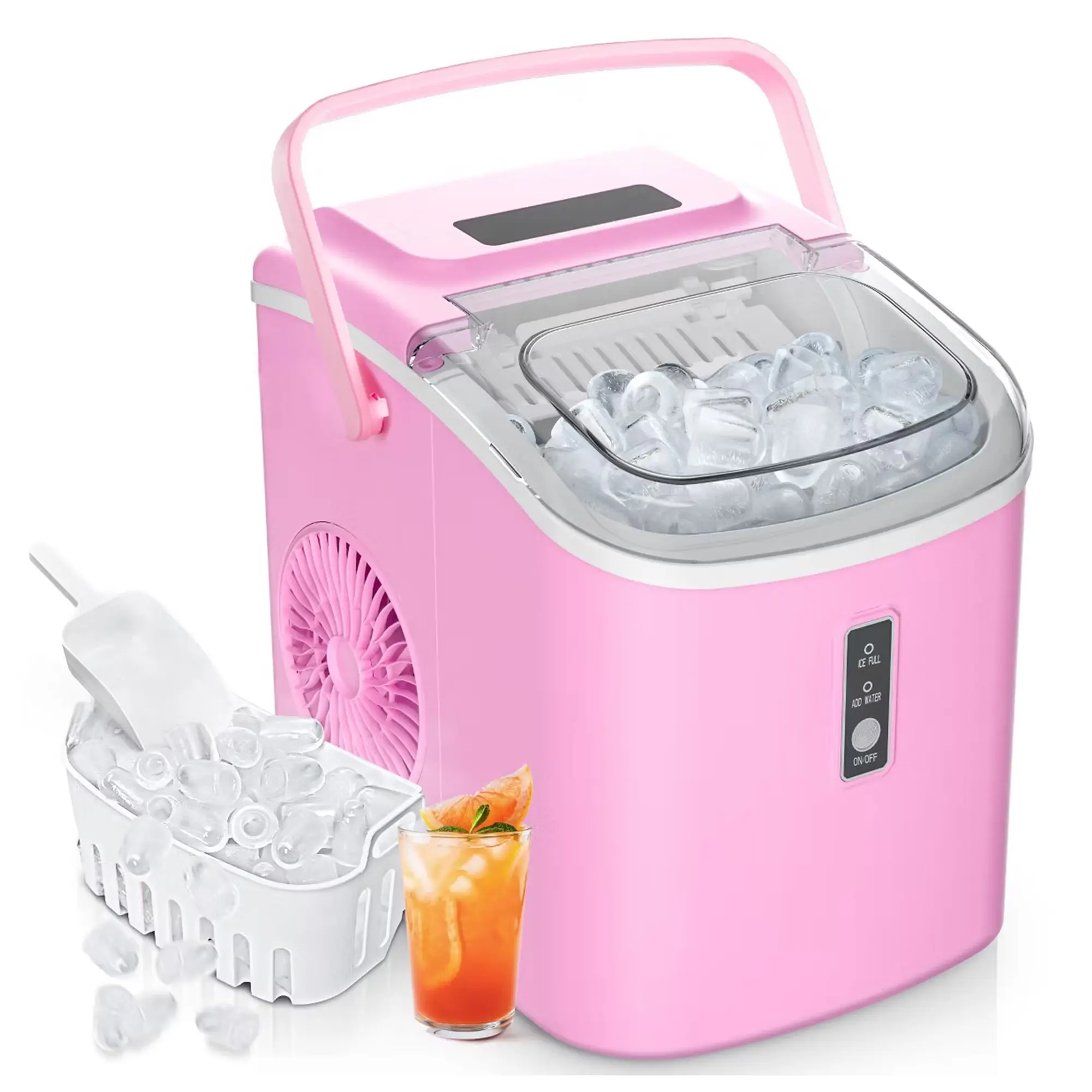 Portable Countertop Ice Maker with Handle – 26 lb/day - Pink-11