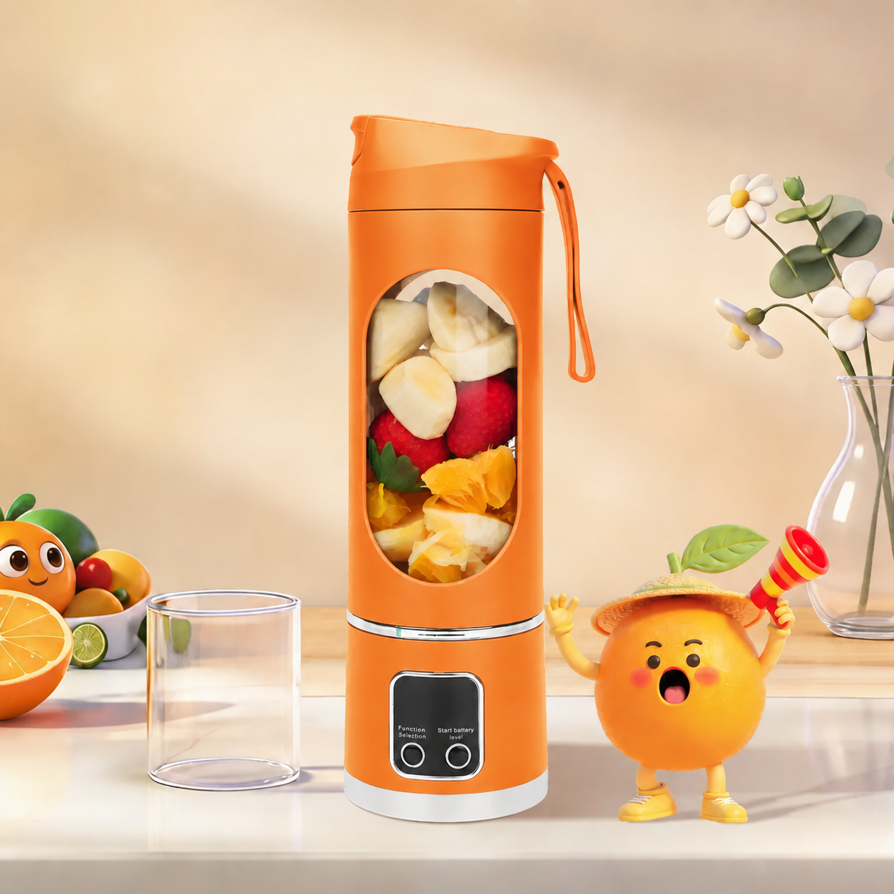 Portable USB Rechargeable Blender with Digital Display - Orange