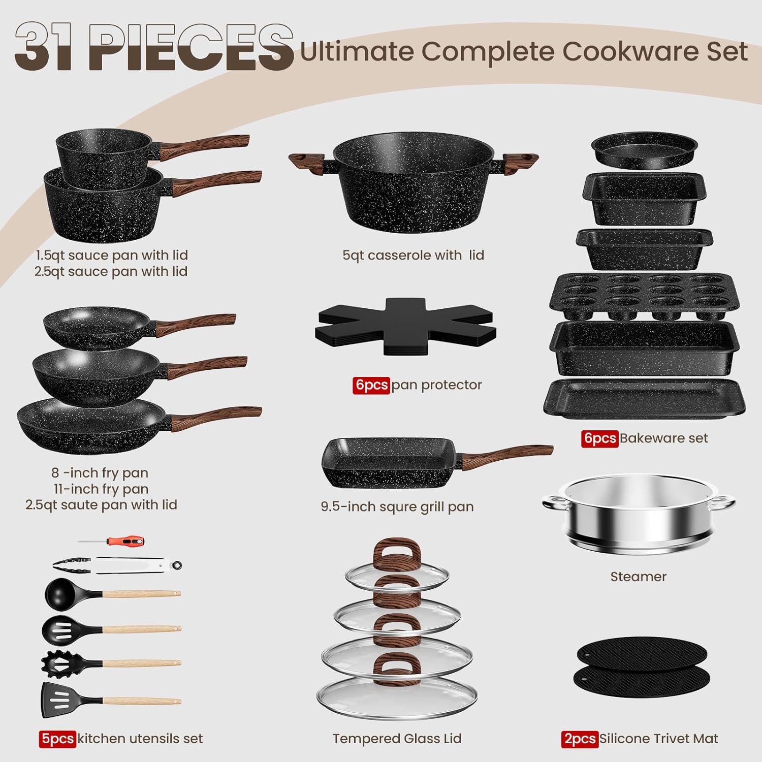 31-Piece Nonstick Cookware and Bakeware Set detail 1