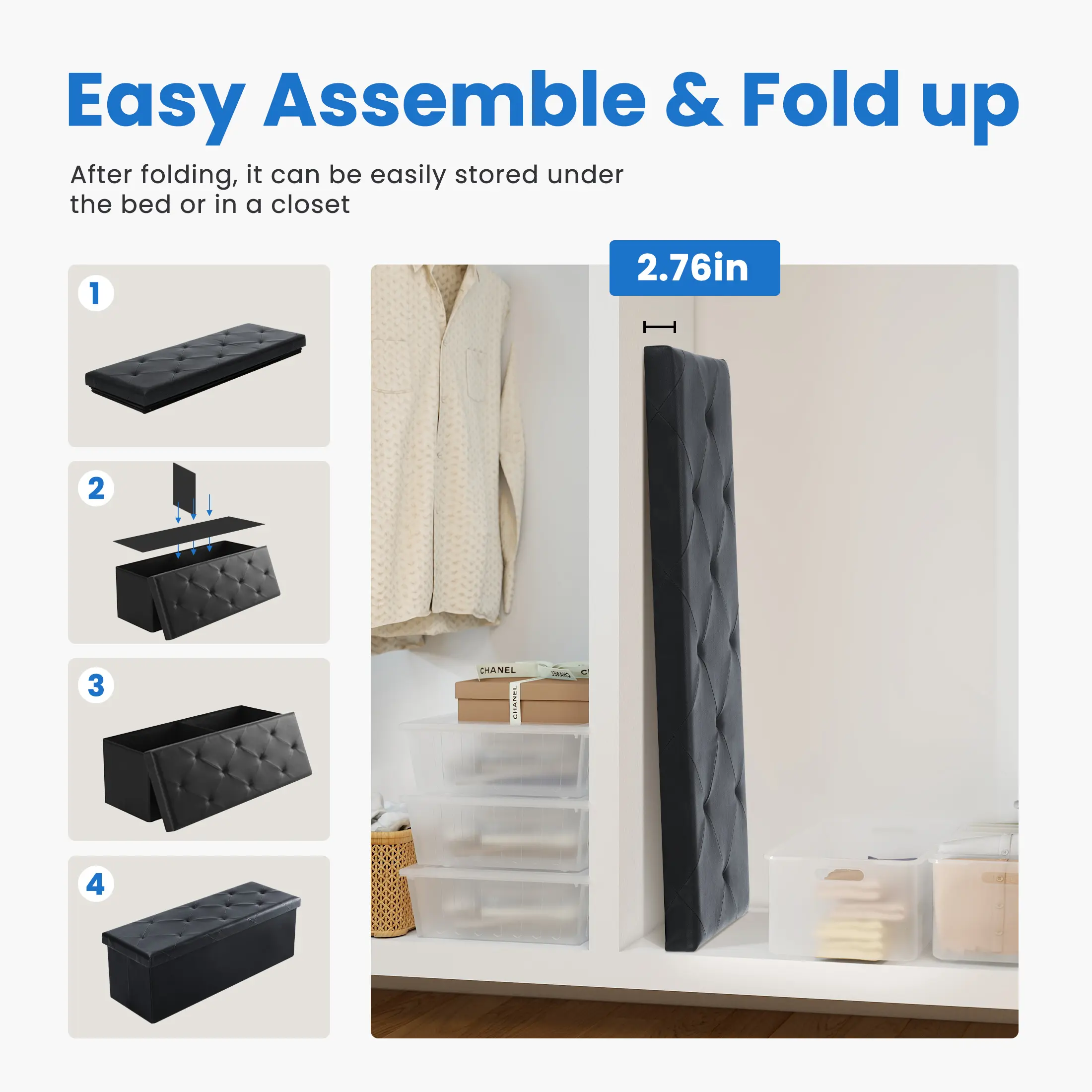 43-Inch Folding Storage Ottoman Bench with Padded Seat product image 7