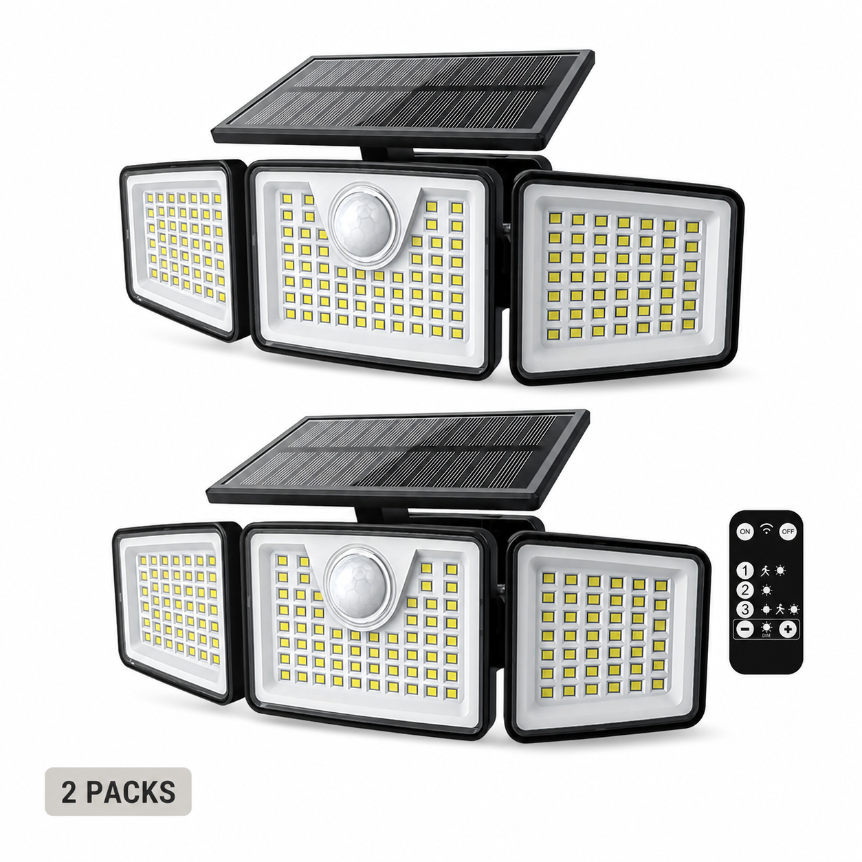 Solar Motion Sensor Security Light with 3 Adjustable Heads - 2 packs