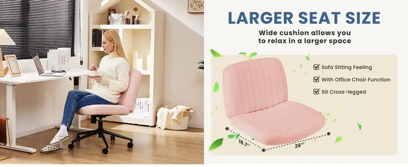 Wide Armless Cross-Legged Office Chair with Wheels feature 3