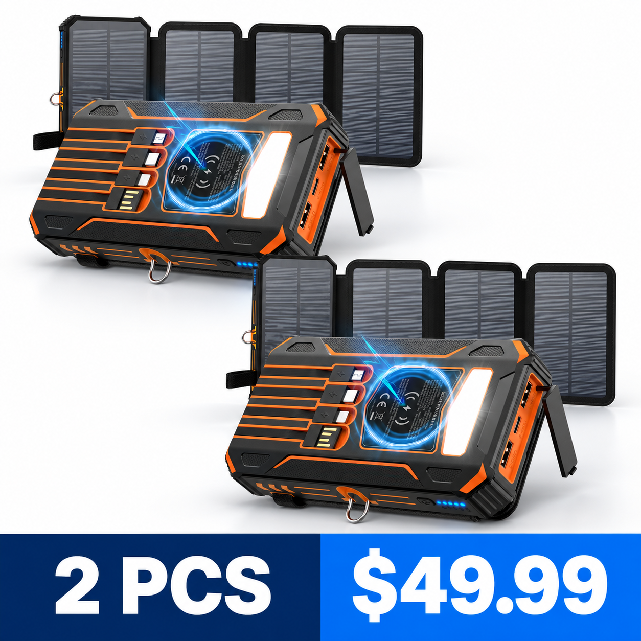 Orange-48000mAh 48000mAh folding solar power bank 2 PCS bundle $49.99