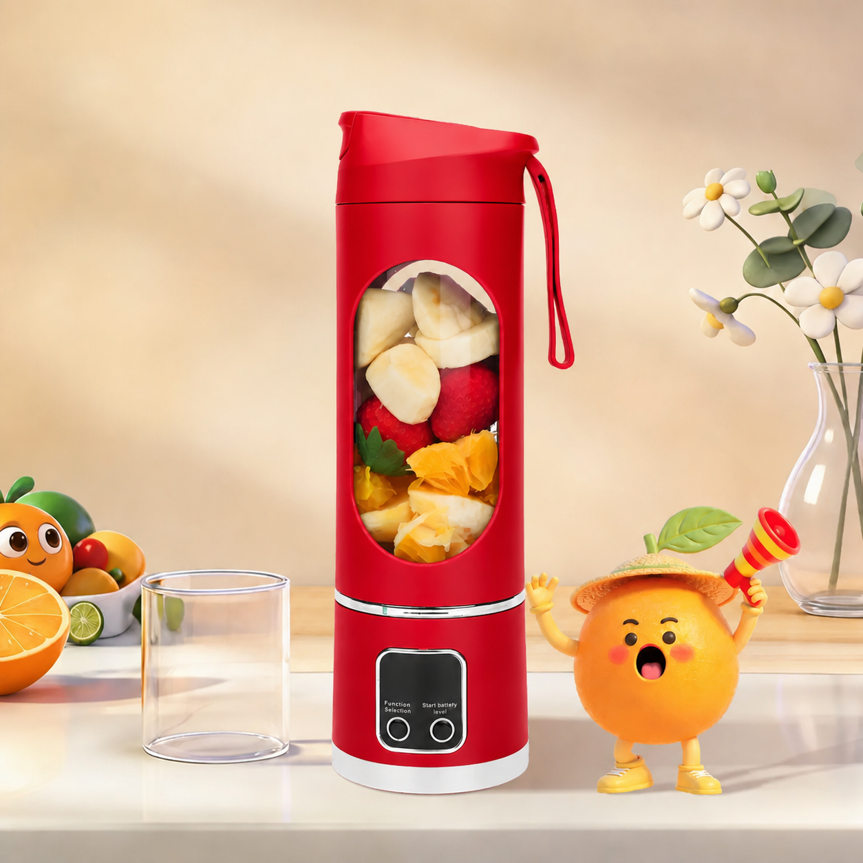 Portable USB Rechargeable Blender with Digital Display - Red