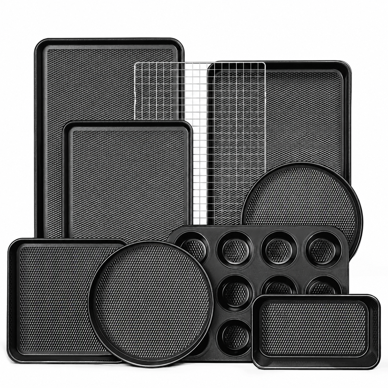 9-Piece Diamond-Texture Nonstick Bakeware Set - Black