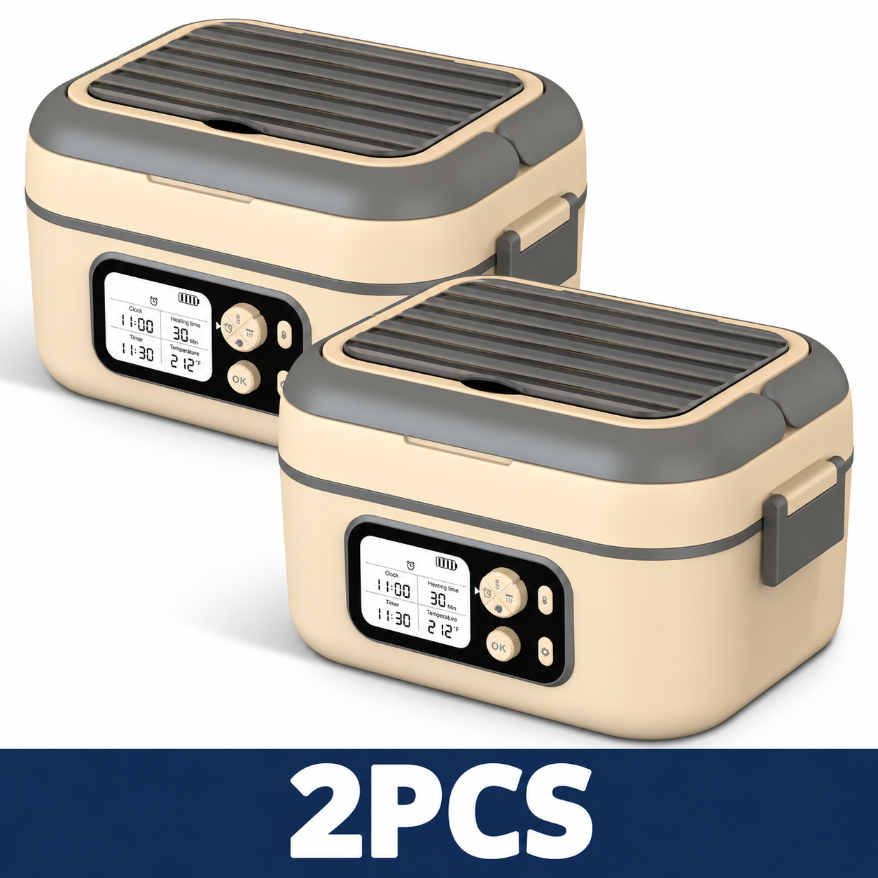 Cordless 1.5L Electric Heated Lunch Box with Smart Timer - Yellow - 2PCS
