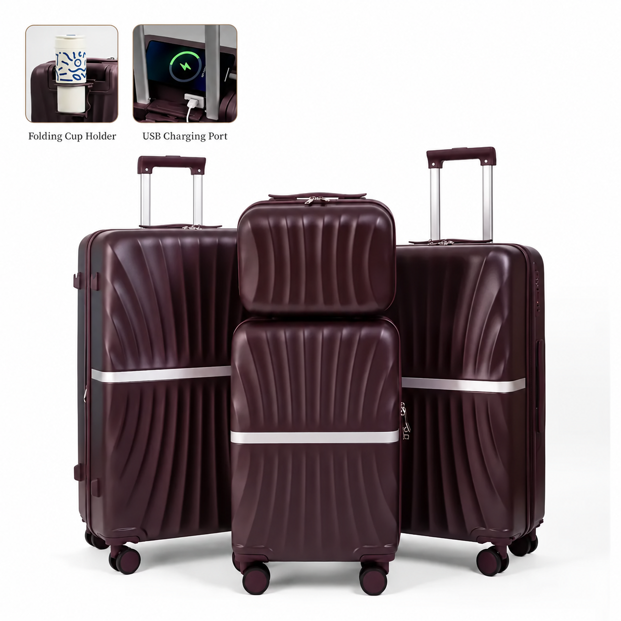 Dark Purple Style A four-piece hard-shell luggage set