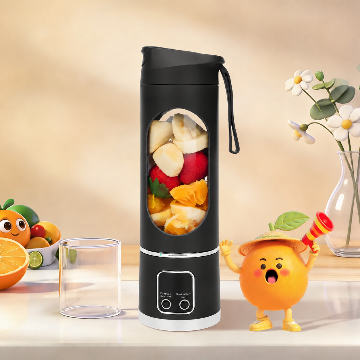 Portable USB Rechargeable Blender with Digital Display - Black