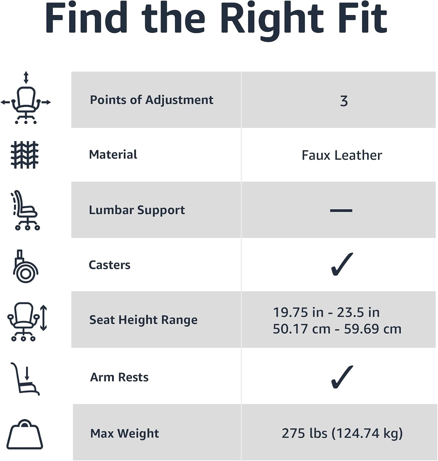 Classic Padded Mid-Back Adjustable Office Chair fit and specification guide