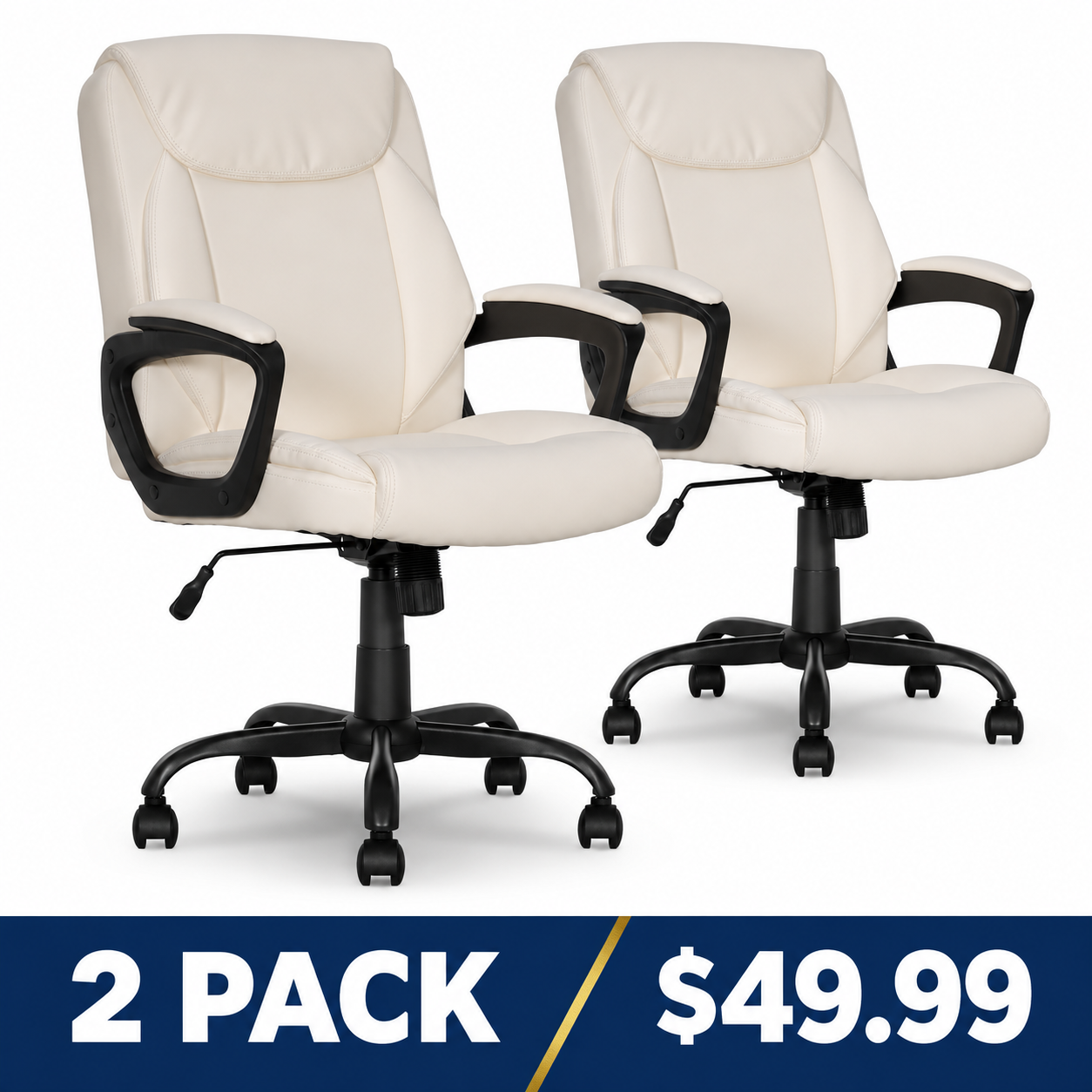 Classic Padded Mid-Back Adjustable Office Chair - Cream - 2 Pack - $49.99