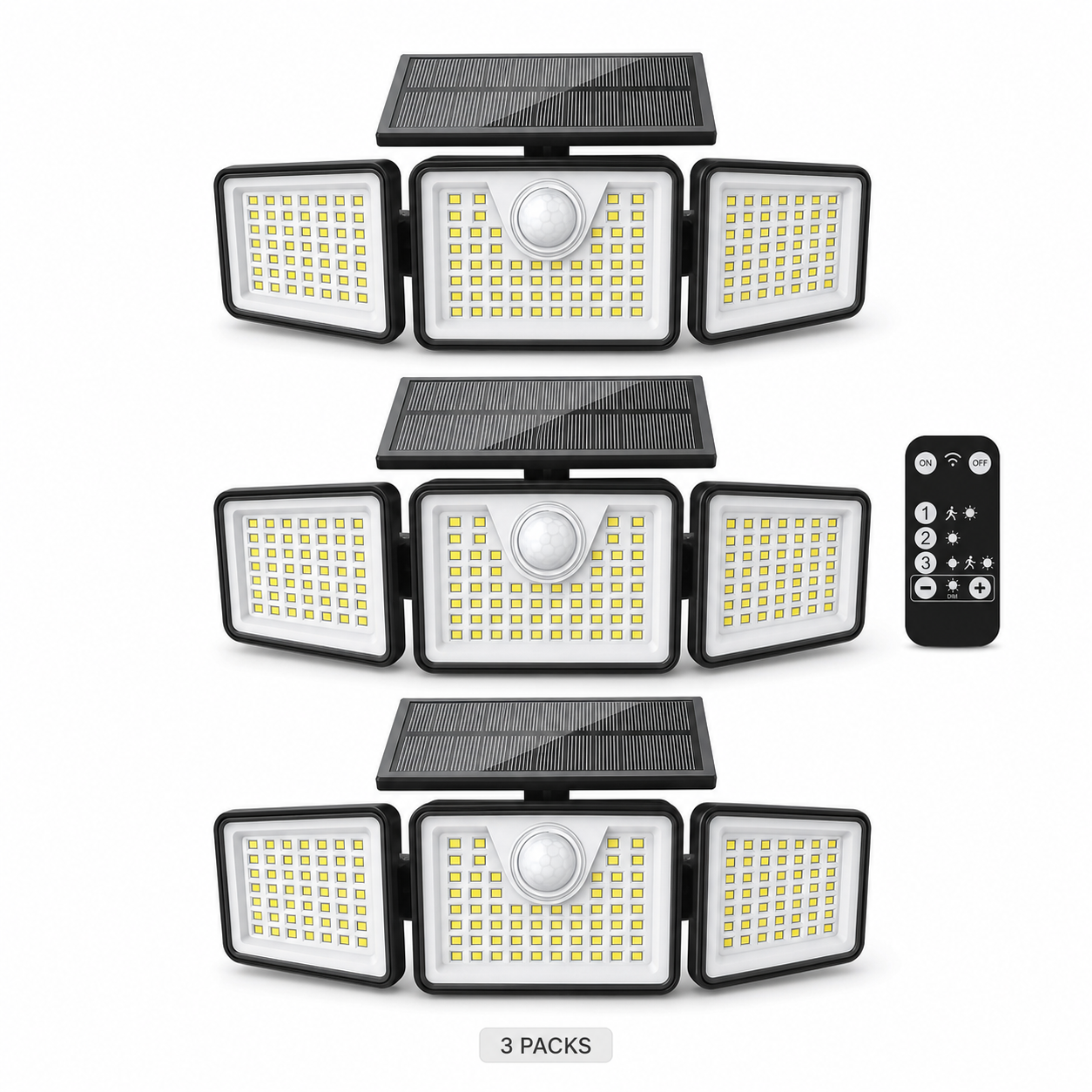 Solar Motion Sensor Security Light with 3 Adjustable Heads - 3 packs