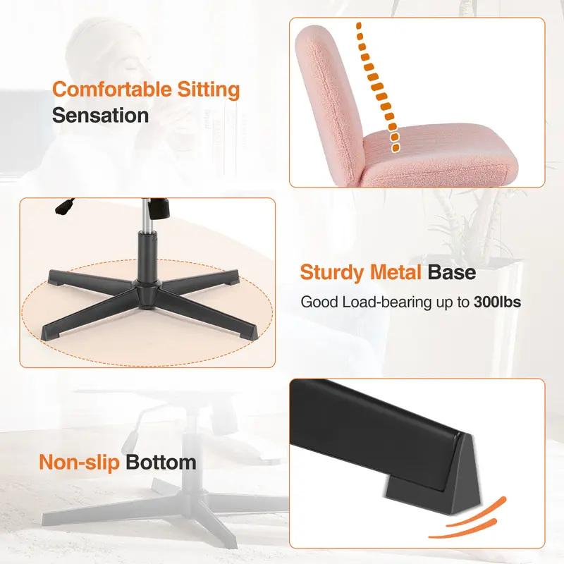 Wide Armless Cross-Legged Office Chair with Wheels 3